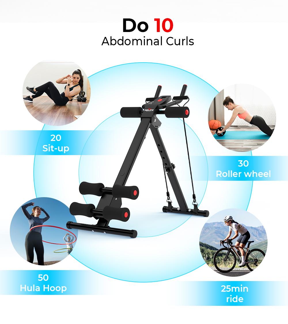RELIFE REBUILD YOUR LIFE Ab Machine and Core Trainer, Adjustable Heavy-Duty Steel Workout Equipment for Abs, Foldable At Home Gym Equipment with LCD Display, 440 lbs Capacity, Abdominal Core Equipment, Exercise Equipment