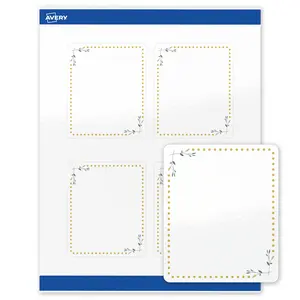 Avery Printable Rectangle Labels, Gold Dots with Green Florals, 4" x 3-1/3", Glossy White Rectangle Labels, Permanent, Laser/Inkjet, 40ct, Great for Product Labels