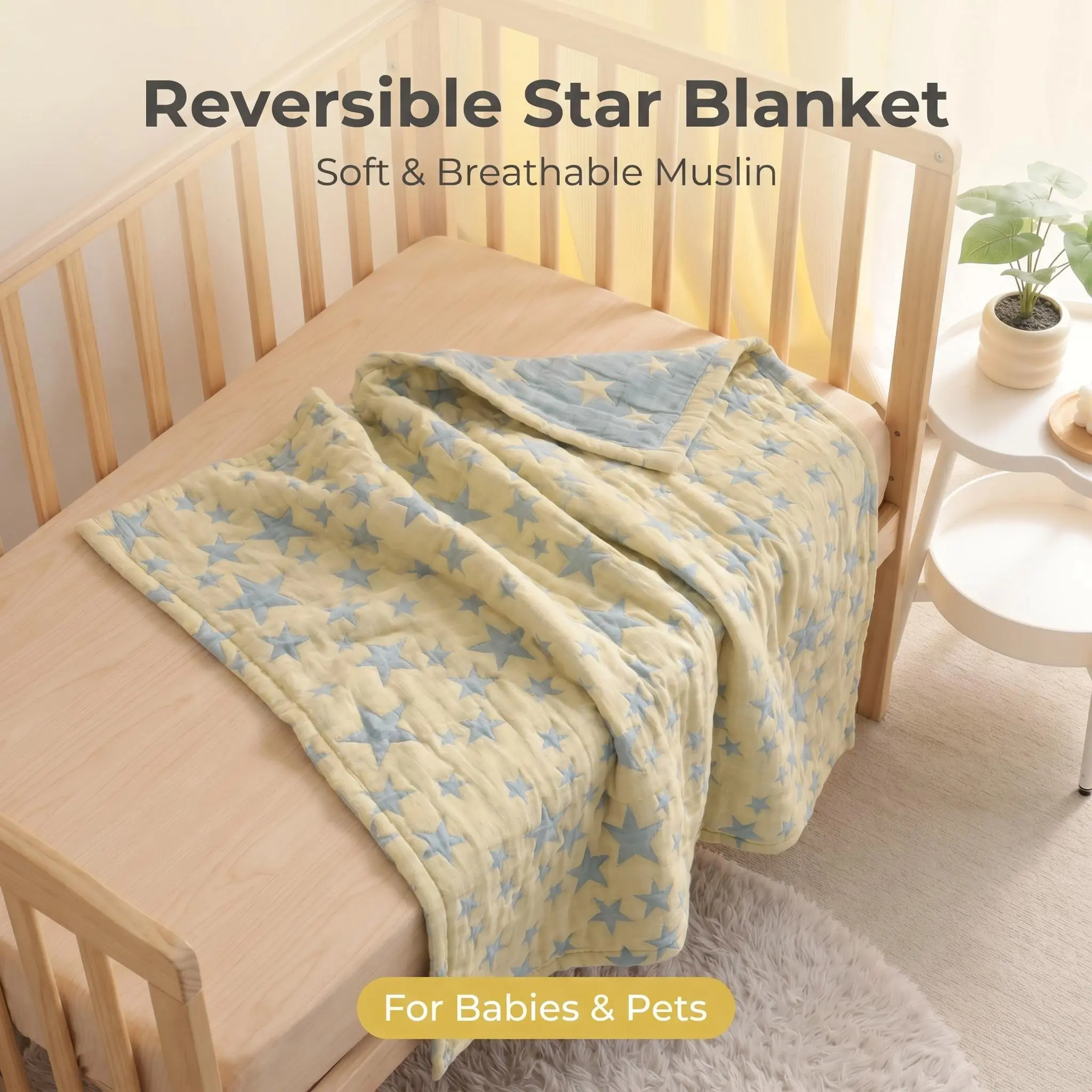 Bedsum 3-Layer Cotton Muslin Blanket - Gentle Soft Bedding, Cozy Setup, Toddler Bedding, Warm Aesthetic, Lightweight for Stroller Use, Ultra-Soft All-Season Swaddle for Babies, Ideal for Crib & Travel, Storytime Cuddles