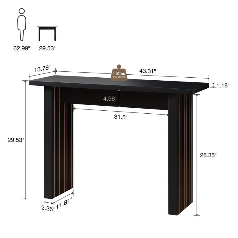 Giratree 43.3" Fluted Wood Couch Table Behind Sofa Long and Skinny for Living Room Hallway Entrance Foyer Mid Century Narrow Entryway Console Table