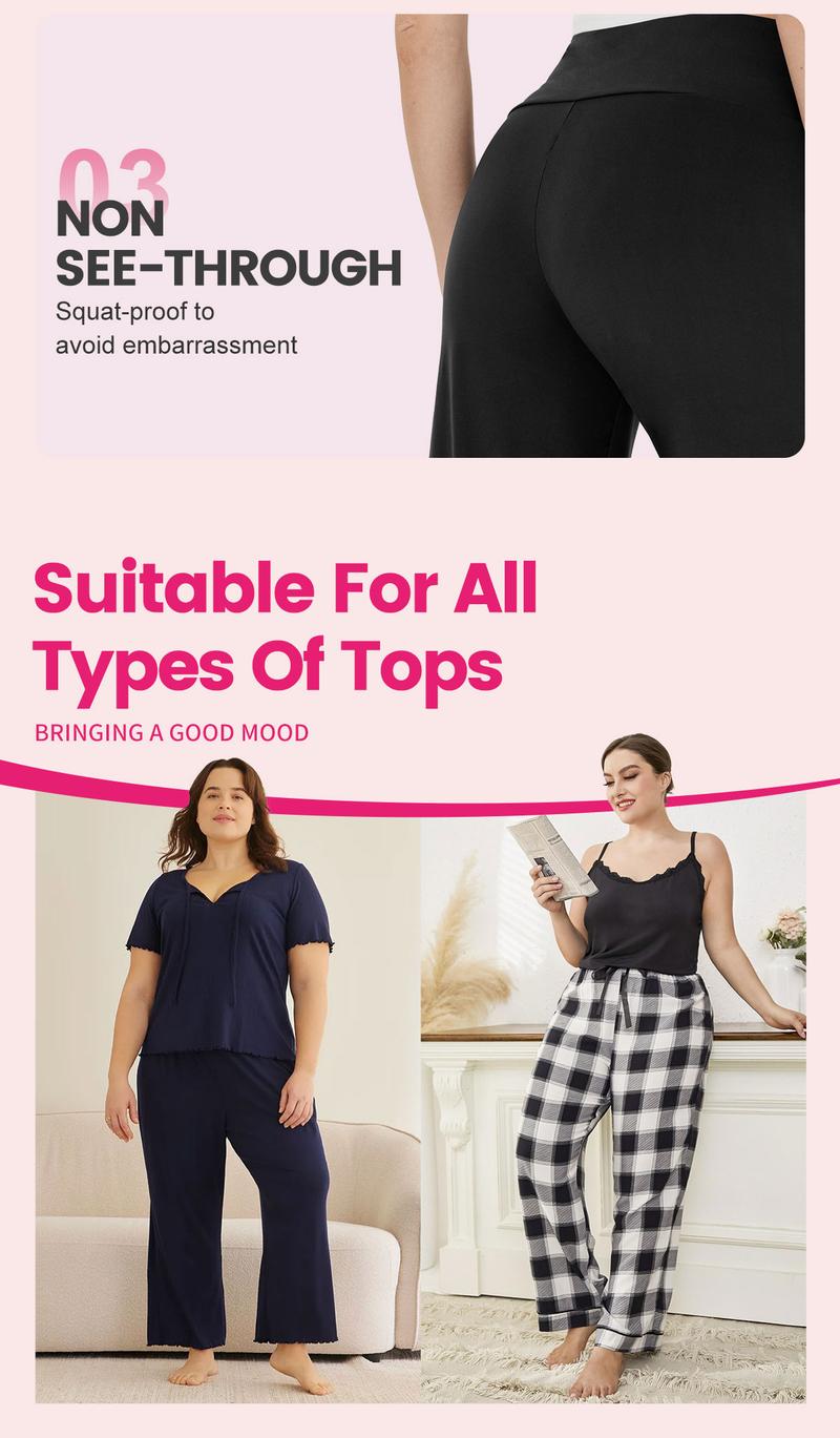 【Plus Size】SHOWITTY 3 Pack Women's Plus Pajama Pants with Pockets, Comfy High Stretch Yoga Pants for Women, Basic Minimalist High Waist breathable leggings