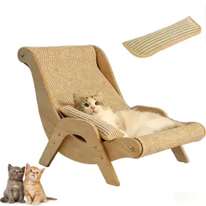 2-in-1 Sisal Cat Lounger & Scratcher + Catnip Pillow Combo | Durable Wooden Sisal Claw Grinding Pad – Shed-Free & Long-Lasting Design for Indoor Small Medium Large Cat | Cat Scratcher Bed | Pet Sofas  chair kitty natural jute material anti-slip base
