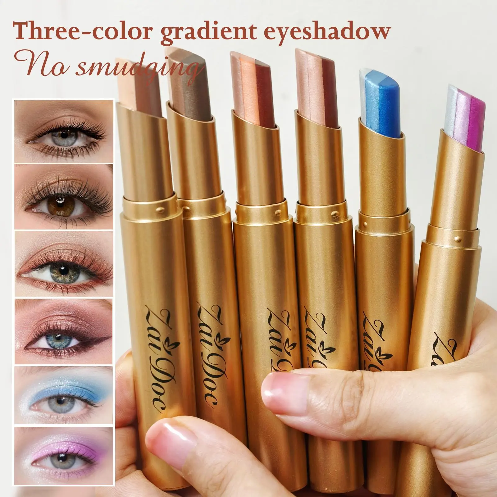 3-in-1 Easy Eyeshadow Stick for Beginners,Smudge-Proof in Seconds, One-Stroke Application,Creamy Shimmer Trio Eyeshadow Stick