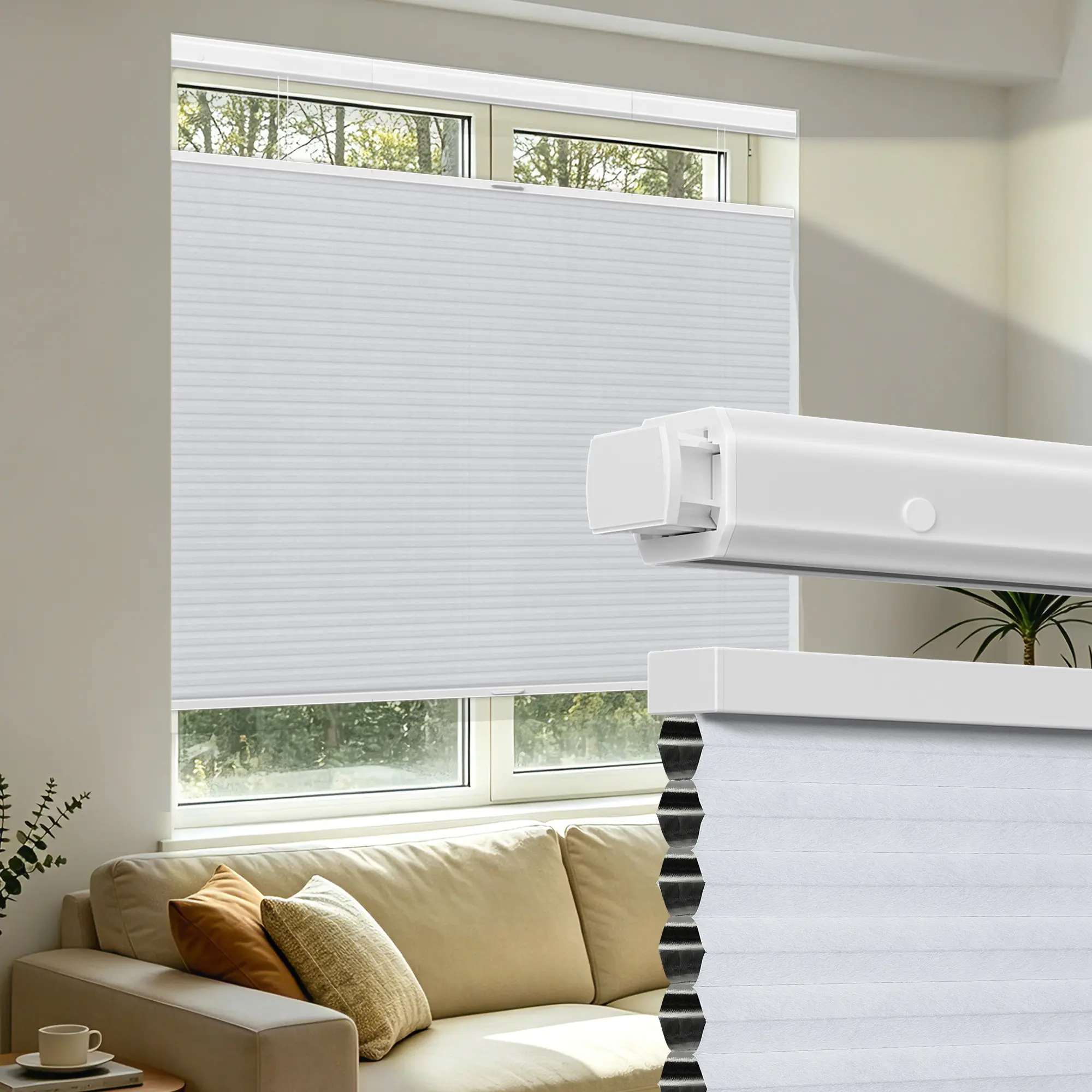 Allesin Zen No Drill Cordless Top-Down Bottom-Up Cellular Windowshades, Blackout Window Cover Light Blocking Blinds, Thermal Insulated Curtain for Home Indoor Windows Easy to Install, Honeycomb