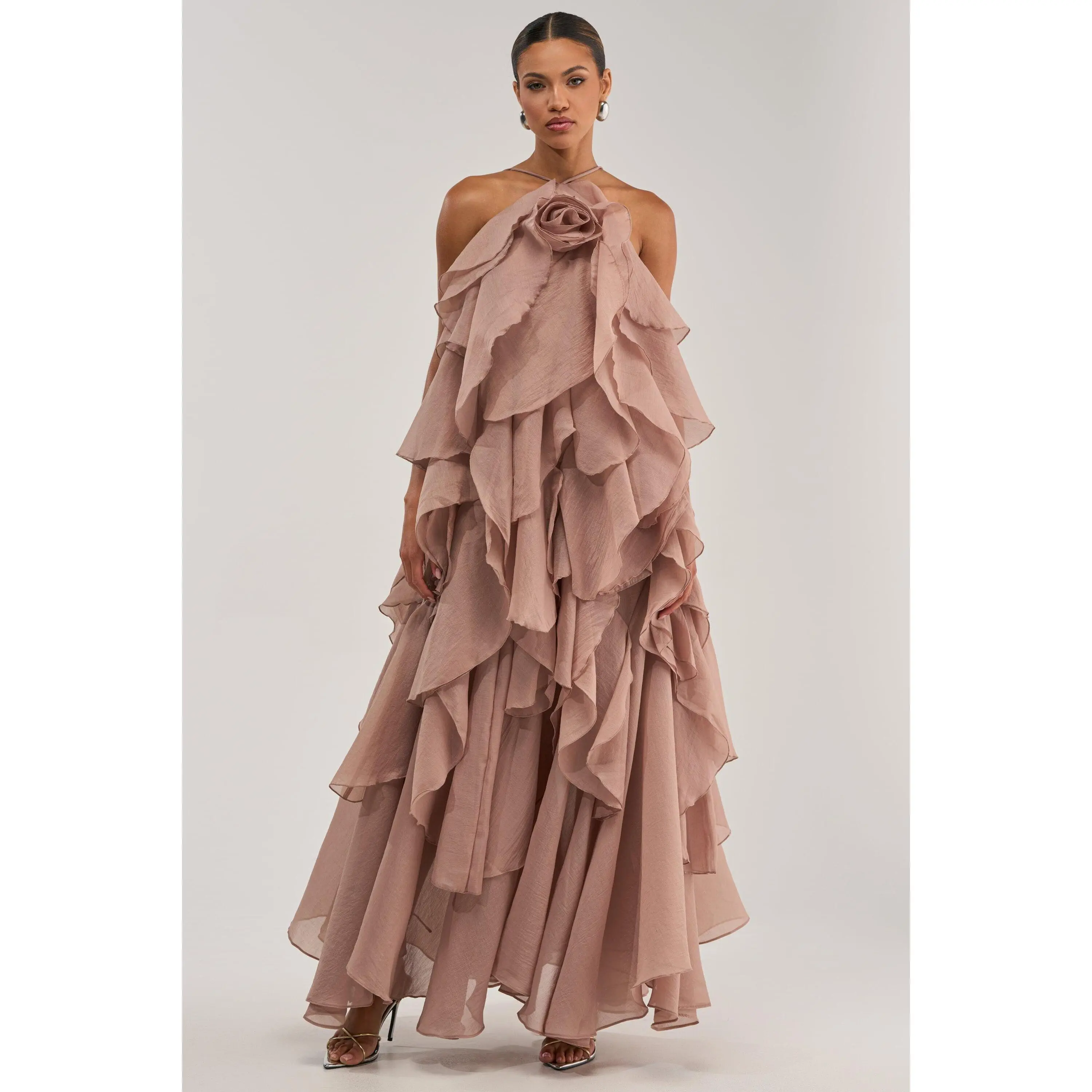 GOLDEN HOUR FLORAL CHIFFON MAXI DRESS IN MAUVE