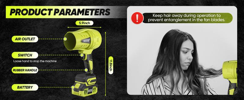 SEESE Turbo Jet Blower,Leaf Blower, Violent Turbo Fan, Pure Copper Motor,Car Drying After Wash, Handheld Snow Blower,Cordless Turbo Power Air Duster,Home Improve,Garden Mainte Holiday gifts