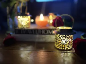 Panoply Decor Tabletop Decor Iron Lantern Set - Set of 2 Open-Frame Lanterns in Gold Black & Copper Finishes for Indoor & Outdoor Use