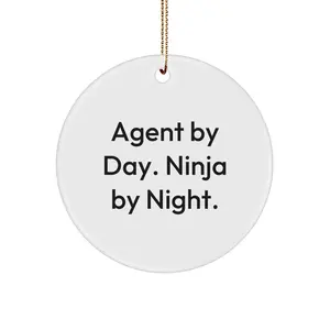Agent Gifts for Men, Funny Circle Ornament - 'Agent By Day. Ninja By Night.' Christmas Unique Finds