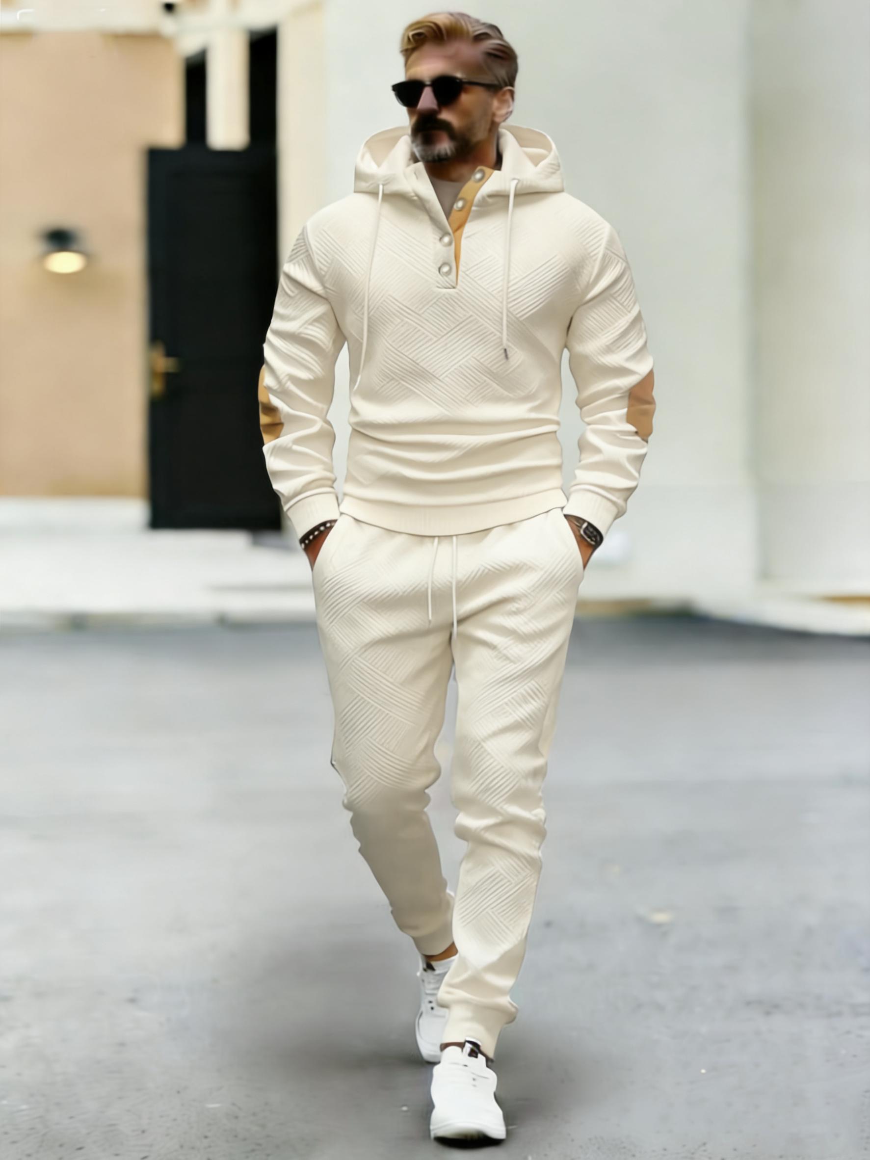 Men's contrasting color hooded sportswear high-quality texture two-piece set