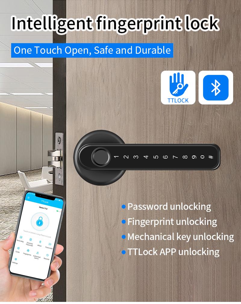 TTLock/tuya APP Smart Fingerprint Lock password code Door Lock Bluetooth Biometric fingerprint lock Electronic Handle Lock