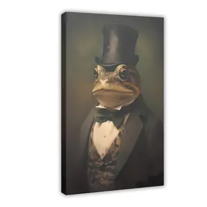 Antique Frog Portrait Art Poster Printed in Dark Gothic Victorian Style, Framed, Waterproof, UV Resistant, Suitable for Halloween Decorations