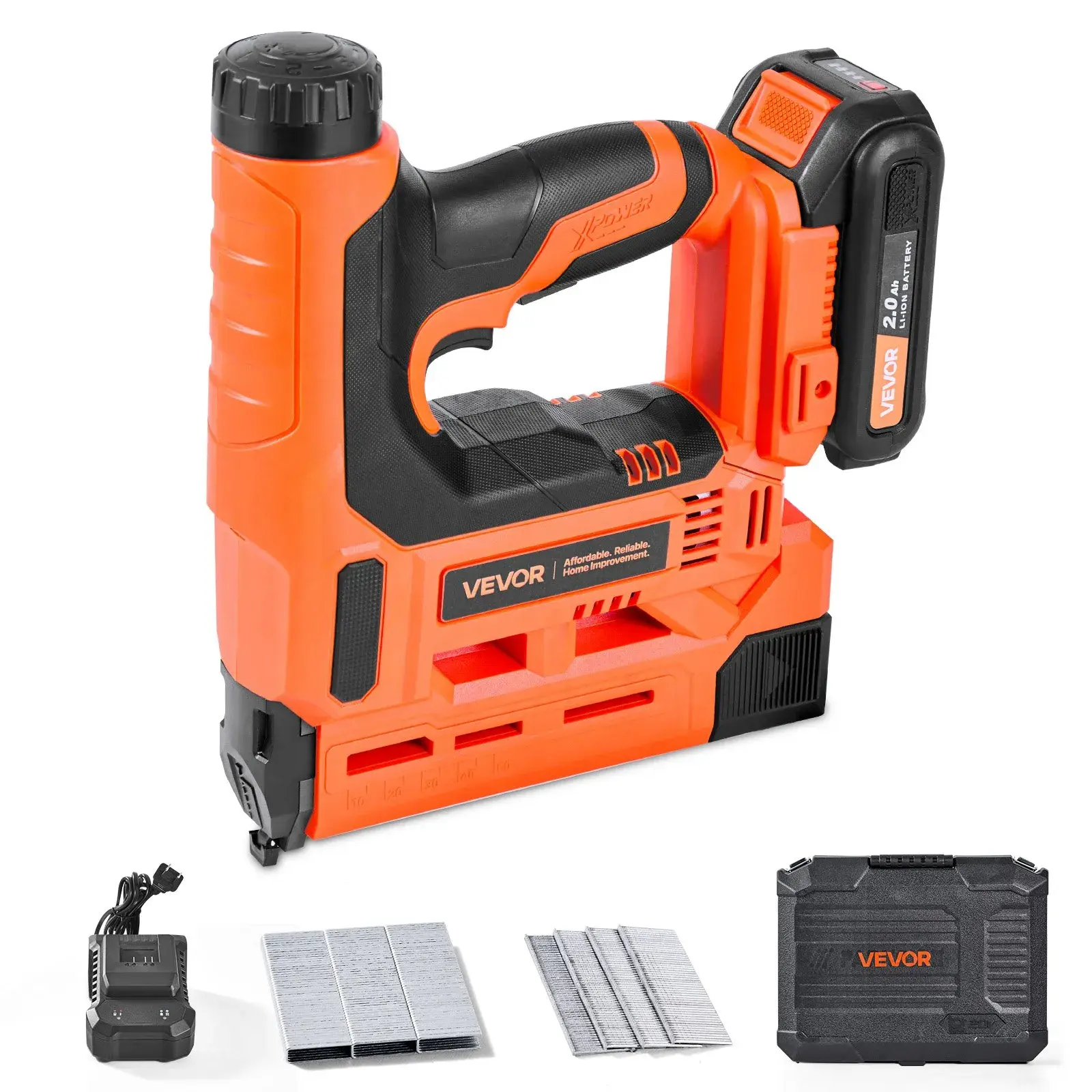 【Summerfinds】VEVOR 18-Gauge Cordless Brad Nailer, 2-in-1 Nail Gun & Staple Gun with 1-1/4 in 18ga Type 47 T Brads, 500 Staples, 500 Nails, Batteries, Charger, Trigger Lock, Non-Slip Rubber Grip for Woodworking Construction Projects, Packaging Included, Di