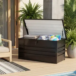Waterproof Outdoor Metal Deck Box, Storage Box, Extra Large Outside Metal Deck Storage Box for Patio Cushions, Garden Tools, Pool Supplies