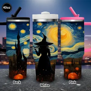 1 pc 40 oz Starry Night Witch Tumbler with lid and straw, winter insulated travel mug, gift for women and men, ideal for Valentine’s Day, Easter, birthday gifts, iced/hot coffee cup