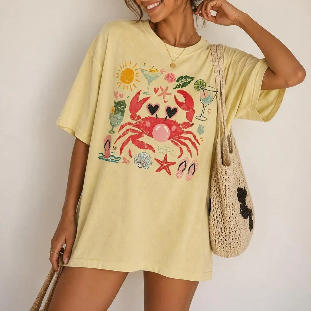 Comfort Colors Crab Blowing Bubble T-shirt, Coastal Nautical Shirt Summer Trending Gift For Her, Cotton Fabric - Philip82
