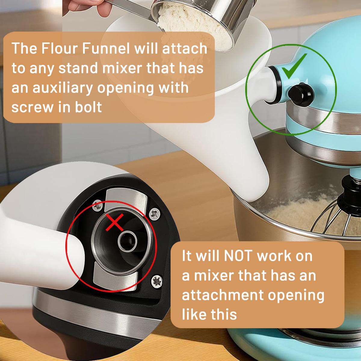 Flour Funnel for Tilt-Head Stand Mixers, Easy-Pour Flour Funnel for 4.5–5 Qt Bowls, Dishwasher-Safe Baking Accessory for Dry and Wet Ingredients