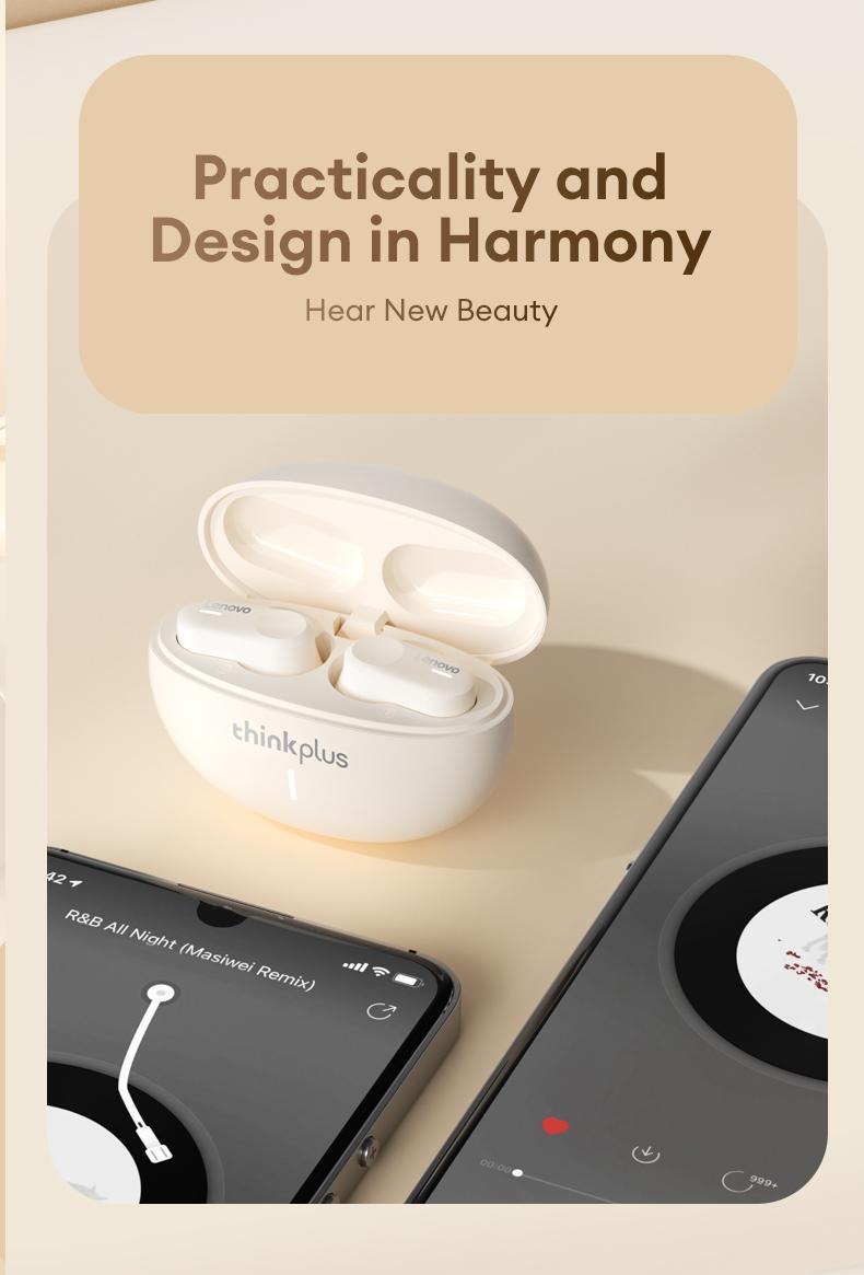 Lenovo LP19 In-Ear Wireless Earbuds with Bluetooth 5.1 for Faster, More Stable Connection, 360° Surround Sound, Hi-Fi Audio Quality, Smart Compatibility, Wireless Headphones for Music & Phone Calls