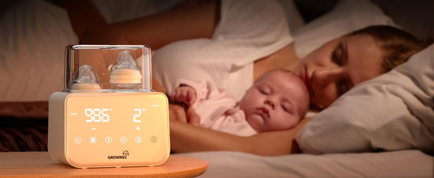 Grownsy Baby Bottle Warmer 10-in-1 with LCD Display, Defrost, Sterilizing, Keep 24H, Double Bottle Warmer for Breastmilk & Formula, 2024