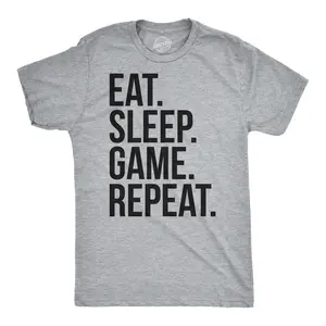 Mens Eat Sleep Game Repeat Funny Shirts Nerdy Gamer Tees Vintage Novelty T shirt Mens Funny T Shirts Cool Vintage Fashion T-Shirt Gift Classic Menswear Gamer Apparel for Men Funny Nerd Short Sleeve Novelty Tees Light Grey
