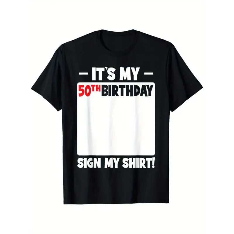 Men's 50th Birthday Graphic Tee - Unisex Menswear Streetwear Soft Shortsleeve Round Neck T-Shirt, 100% Cotton Casual Outdoor Top with Slight Stretch, S-XXXL Vintage Oversized Tshirt