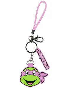 TMNT Donatello Rubber Character Design Air Tag Holder Keychain Wristlet with Lobster Clasp and 2" Rubber Donatello Pendant Compatible with Apple AirTag