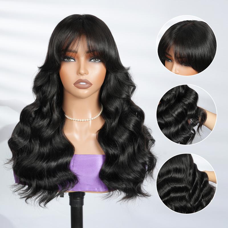 West Kiss Glueless Wig With Bangs Body Wave 5x5 Lace Closure Wig Human Hair Ready To Go Wig