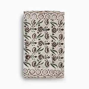Hand Block Print Table Runner – White & Rust Brown