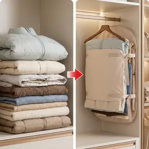 Hanging Compression Garment Bag, Space Saving Closet Organizer, Foldable Clothing Storage for Coats & Down Jackets Adjustable Bedding Installation Smooth