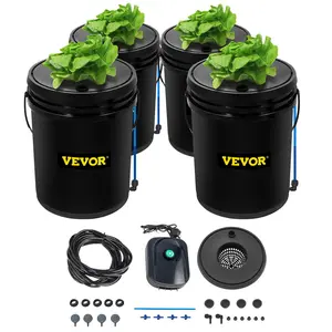VEVOR DWC Hydroponic System,  , 5 Gallon 4 Buckets, Deep Water Culture Growing Bucket, Hydroponics Grow Kit with Pump, Air Stone and Water Level Device, for Indoor/Outdoor Leafy Vegetables