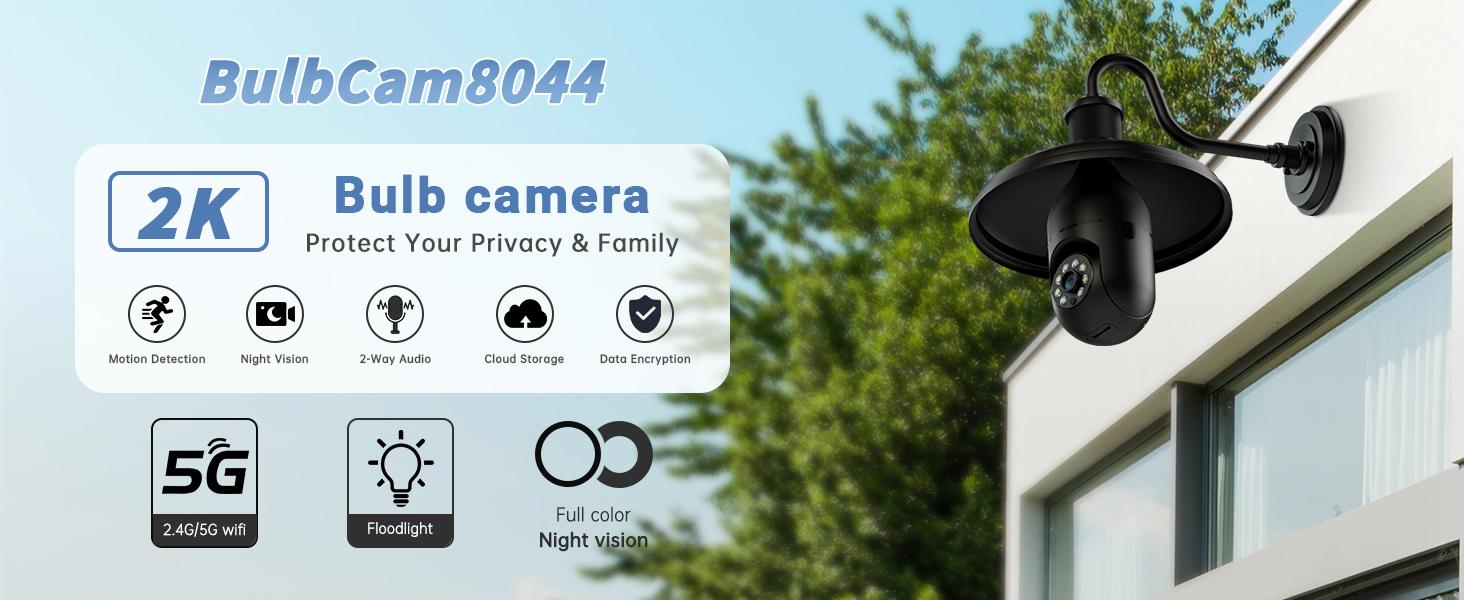 WESECUU Security Camera Bulb 3MP HD Night Vision 2-Way Audio 2.4GHz Wi-Fi Indoor/Outdoor Remote Access EseeCloud Easy Install E27 Socket