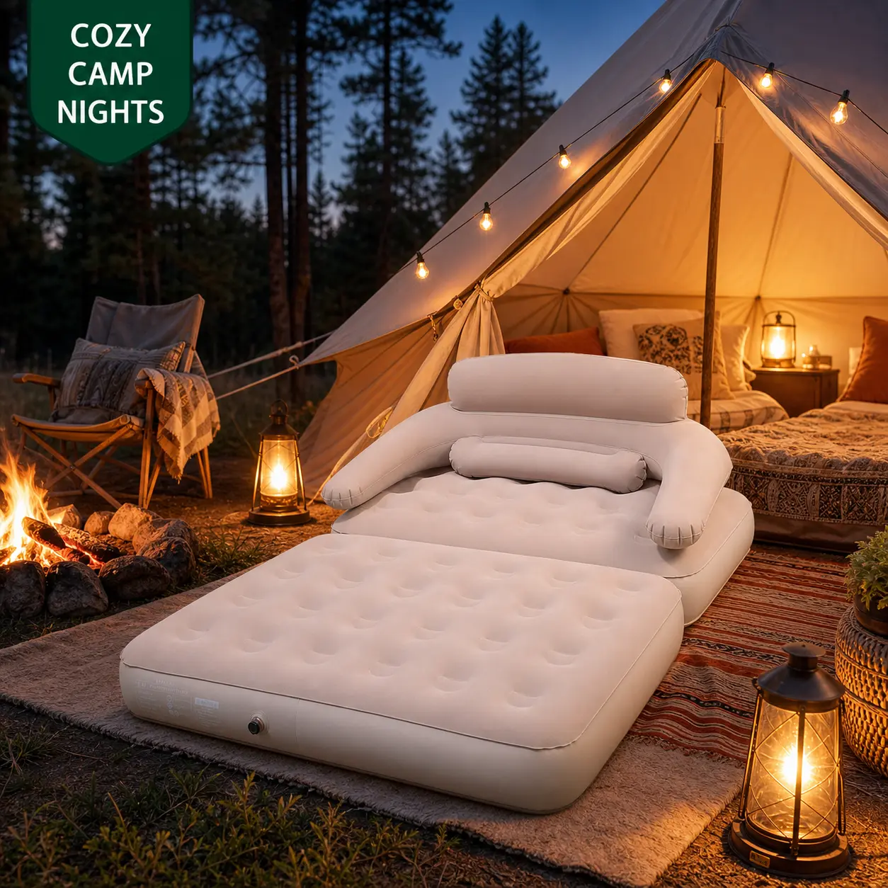 Foldable inflatable camping bed/sofa/double inflatable mattress (with 1300mAh battery-powered air pump)