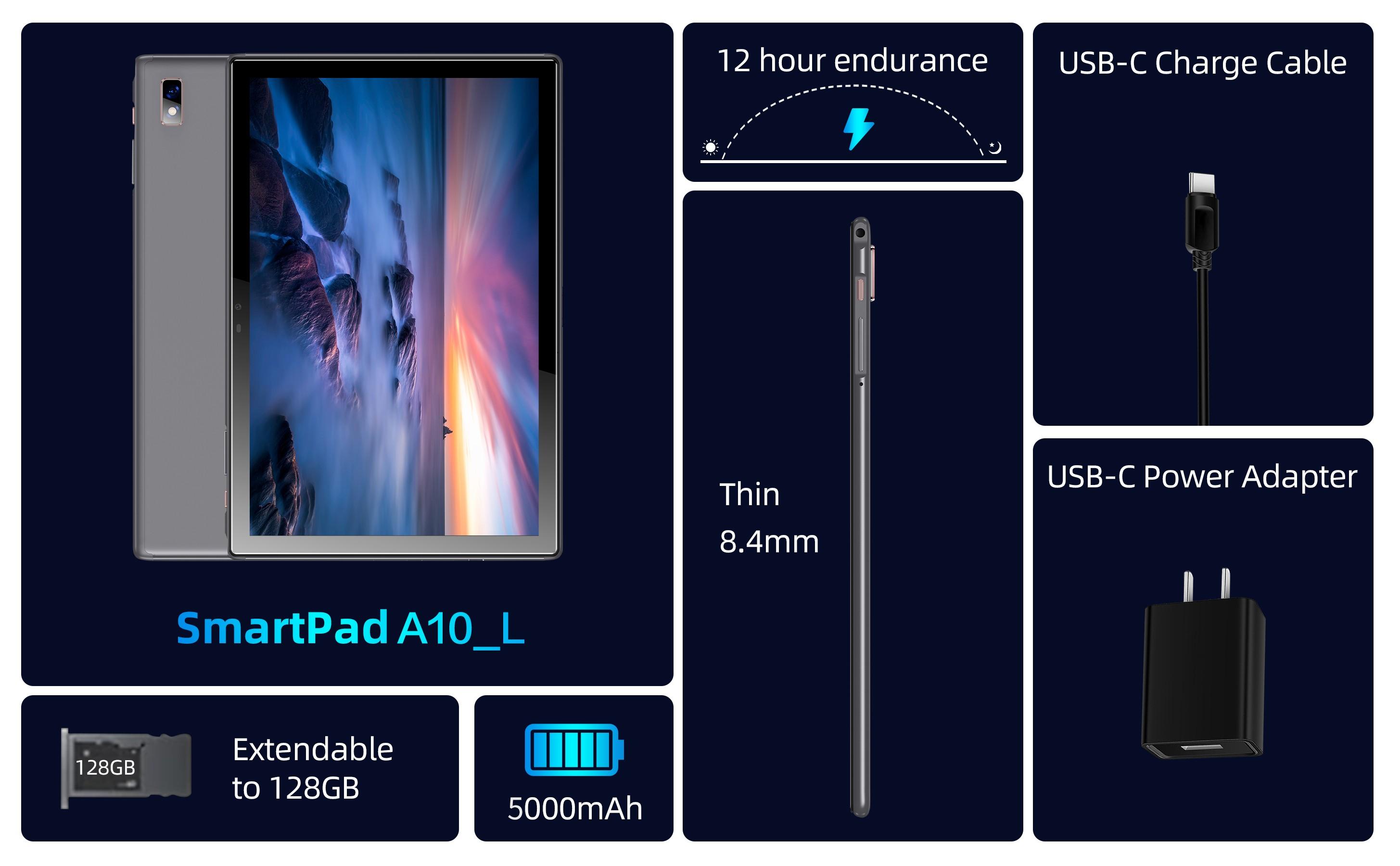 BYYBUO SmartPad A10_L tablet 10.1 inch Android 14 Tablets, 6(2+4)GB+64GB Quad-Core Processor 5000mAh, 5+8M Camera, Bluetooth,WiFi Portable Metal Screen Card Microphone Rear Outdoorfun Cellphone Smartphone(No protective case included) BYYBUO SmartPad A10_L tablet 10.1 inch Android 14 Tablets, 6(2+4)GB+64GB Quad-Core Processor 5000mAh, 5+8M Camera, Bluetooth,WiFi Portable Metal Screen Card Microphone Rear Outdoorfun Cellphone Smartphone(No protective case included)