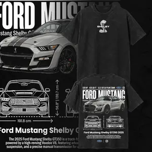 Ford Mustang Shelby GT350 Vintage Washed Oversized T-Shirt – Dark Car Graphic Tee, Car Streetwear Unisex Shirt
