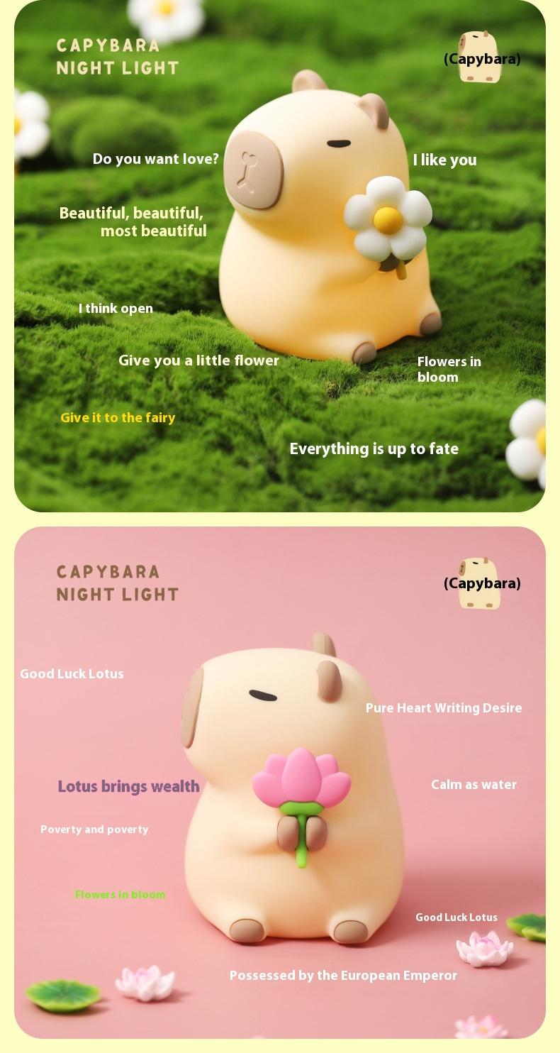 Adorable Capybara Night Light Lamp-Soft Silicone,Rechargeable, Perfect Bedroom Decor & Gift for Kids/Adults