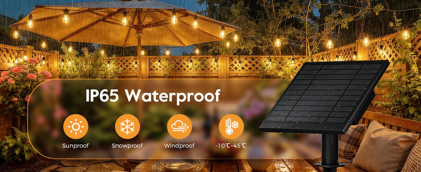 Minetom 100FT Solar String Lights Outdoor Waterproof, 31+2LED S14 Shatterproof Bulb, Patio Lights with Remote Type-C Port Timable, 3 Light Modes Dimmable Solar String Lights for Outside, Yard, Camping