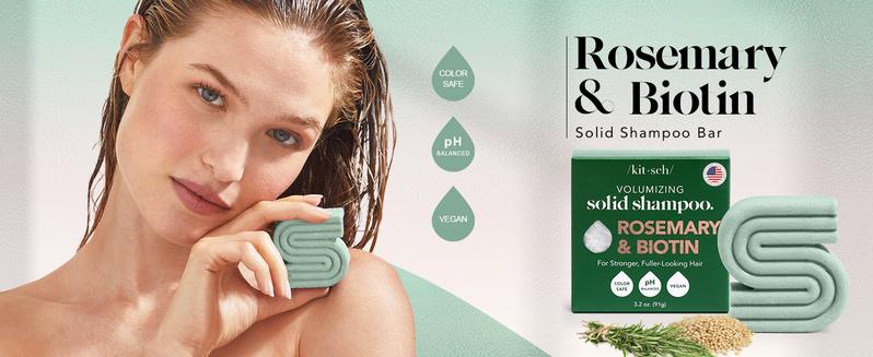Kitsch Rosemary & Biotin Volumizing Natural Shampoo Bar, Strengthening & Thickening Bar Shampoo for All Hair Types, Made in USA, Vegan, Paraben Sulfate & Cruelty Free Soap
