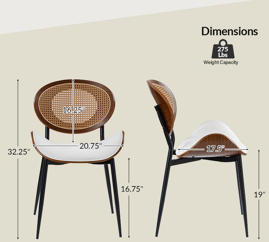HULALA HOME Flora Modern Dining Chair with Curved Wood Backrest and Faux Leather Cushion, Rattan Woven Accent and Breathable Mesh Back, Ergonomic Wrap-Around Comfort, Upholstered Side Chair for Dining Room, Kitchen, Living Room
