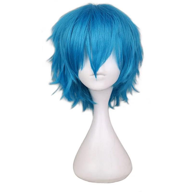 Anime Sally Face mask inspired Wig Blue Short Synthetic Cosplay Wigs Heat Resistance Party Wigs Halloween Party