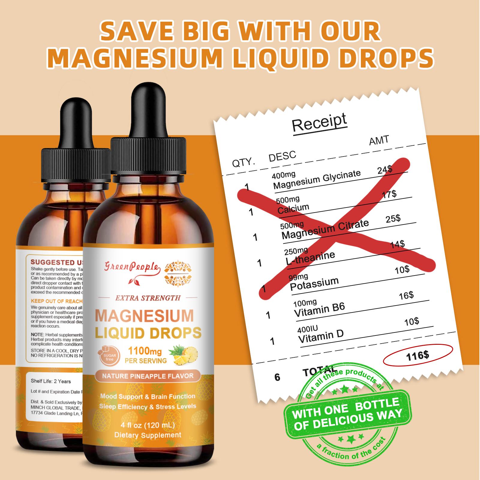 Triple Magnesium Complex Supplement 1100mg - Magnesium Liquid Drops - Pineapple Flavor, Calm Mood, Muscle & Sleep - 120ml 4 fl.oz Healthcare Dietary