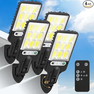 4 Pack Solar Outdoor Motion Sensor Lights, Dusk to Dawn, Remote Control, 6500K Adjustable Flood Light, IP65 Waterproof