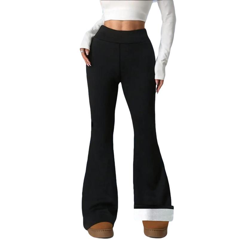 Women Winter Warm Thick Flare Pants Fleece Lined Stretchy Soft Thermal Sherpa Pants High Waist with Pockets-Fashionable Casual Style, Fit for Ultimate Winter Warmth and All-Day Comfort leggins para elf rio de mujer Waisted Lounge Set outfits de invierno