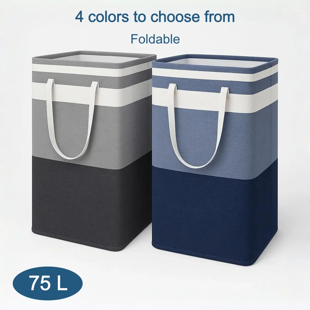 Collapsible Dirty Clothes Hamper Set - 1-2 Packs 75L Non-Woven Durable Waterproof Height-Adjustable Bin with Extended Carry Grip, Gradient Colors, Laundry Organizer for Dorm, Home Storage