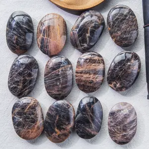 Natural Crystal Black Moonstone Palm Stone