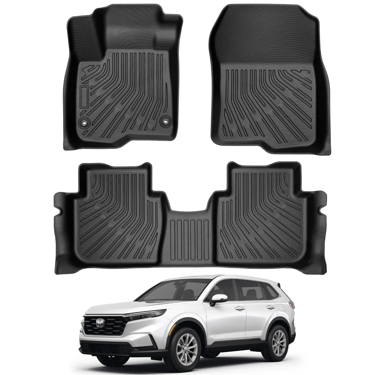 Canvcle Custom Fit Floor Liners for 2023-2026 Honda CR-V Gas/Hybrid Models, Eco-Friendly TPE All Seasons All Weather Mats, Durable Heavy Duty Waterproof Non-Slip Front & Rear Set, Perfect Fit Auto Accessories Interior Black, Car Accessories, Eco-Tpe