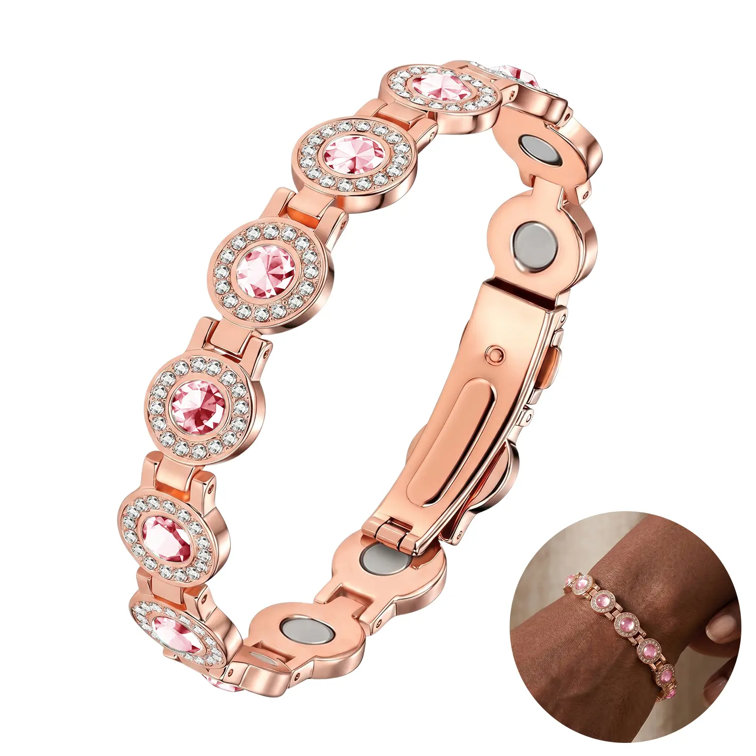 EMPTAN Women's Magnetic Wristband Bracelet - 4X Ultra Strength 3800 Gauss Neodymium Magnetic Wellness Jewelry, Exquisite Bracelet with Austrian Cut Crystal Gems, Adjustable Bangles Gift for Women, Gift-Ready