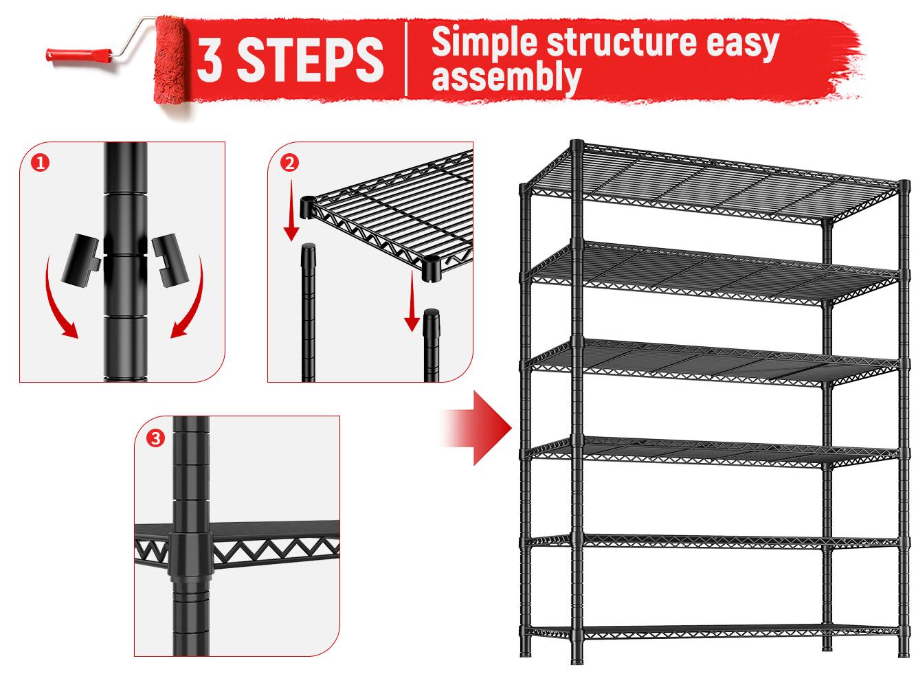【Garage Corner Shelves】Raybee 6-Tier 75''H Storage Shelves,Adjustable Wire Grid Metal Storage Shelving Units,Versatile Utility Rack for Laundry,Pantry,garage,Kitchen,Bathroom,Conservatory Garden Plant Organiser,35‘’D*18''W*75‘’H,Black