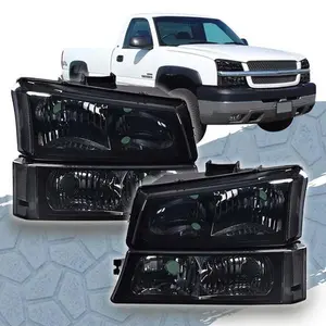 CROSSDESIGN Smoked Corner Headlights & Signal Bumper Lamp Fit For 03-07 Chevy Silverado