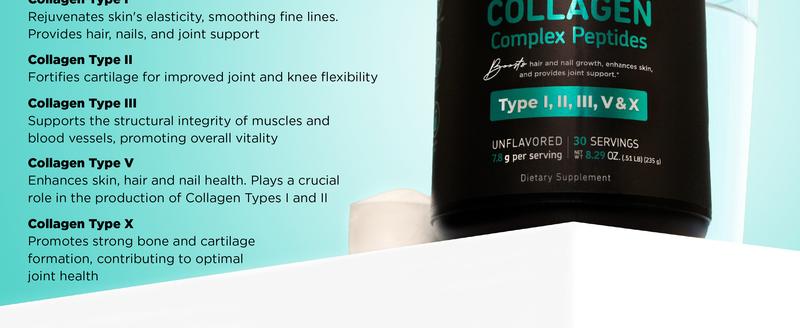 Multi Collagen Peptides Powder | Boost Optimum Hair, Skin, Nails, Joints & Gut Health | Unflavored, Easy to Mix | Types I, II, III, V, X Collagen | 30 Servings