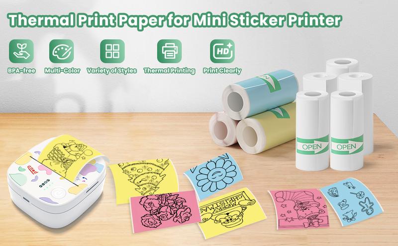 8 Rolls Paper for XenGro Mini Printer (3 Colored Stickers+3 White Stickers +2 Thermal Paper) for Study Notes,Gifts,Photos, Memos,Lists,Journals Printing Machine Sticky Label