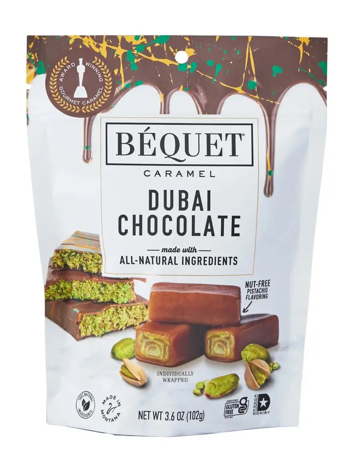 BEQUET Dubai-Style Pistachio Flavor Chocolate Caramel Candy, 3.6 oz Gluten-Free Kosher Individual Packs, Food Snack Dessert BEQUET Dubai-Style Pistachio Flavor Chocolate Caramel Candy, 3.6 oz Gluten-Free Kosher Individual Packs, Food Snack Dessert